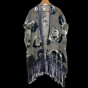 Chicos Womens Asian Open Cardigan Topper L-XL Velvet Burnout Boho Gypsy Whimsy